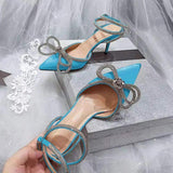Silk Material Talons Haut Sexy Escarpins High QUality Trendy Cover Toe Crystal Diamond Bow Heels for Fall and Spring
