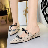Bow Knitted Heels 2025 Summer New Pointed Toe Shoes Slippers Women Simple Comfortable Slippers