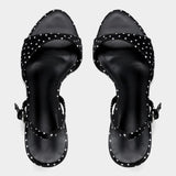 Retro Chic Women's Kitten-Heel Mules Black-White Polka-Dot Buckle Heeled Sandals for Ladies