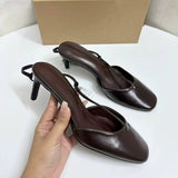 Women's Fashion Versatile Cutout Heeled Sandals - Square Toe, Closed Toe, Thin Straps, Back Strap, Dressy Outdoor Pumps