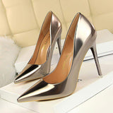 2025 Zapatos Mujer De Fiesta Bright Color Slip on Sexy Elegant Style Reflective Silver Heels for Women Pumps