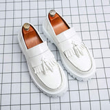 Thick Sole Height Increasing Durable Fashion Tassel Loafers Classic Design Round Toe Men Formal Dress Shoes