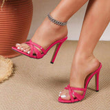 Rose Sandals Women Sexy Heels Stiletto Open Toe Slide Cross Strap Dress Shoes Party Wedding Night Slippers