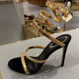 2025 Talon Snake Strap Silver Sole Summer Ankle Wrap Around Spiral Heels for Lady