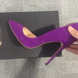 Side Cut Estileto Mujer Fancy Large Size 42 43 Elegant Style Sexy Point Spiked Party Shoes Purple Women Heels
