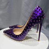 Custom Your Own Logo 12CM/10CM/8CM Quality 2024 Shoes Special Designs Studded Purple Heels for Women