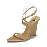 Women's Pointed Toe Wedge Sandals Ankle Strap Open Toe High Heel Dress Shoes