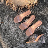 Nude Color Summer Cheap Price Latest Sexy Fashion Slippers Ladies Mules Women Transparent Shoes with Block Heel