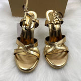 New Style Pointed-Toe High Heels Women Sandals Metal Buckle Open-Toe Slim Heel Ankle Strap Golden Ladies Pumps