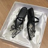 Pearl Women Shoes Rhinestone 3CM Heel Half Slipper Sandals Fashion Muller Shoes Casual Versatile Single Shoes