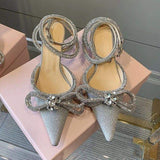 Sequin Silver/Black Talon Pour Femme Trendy Cover Toe Crystal Diamond Bow Latest 2025 Women Heels