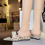 Bow Knitted Heels 2025 Summer New Pointed Toe Shoes Slippers Women Simple Comfortable Slippers