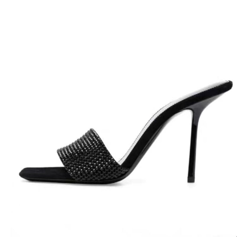 6CM/9CM New Fashion Talon Pour Femm Nouveau Rhinestone Shoes Sexy Black Diamond Heels for Women