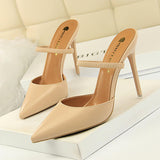 Talon Femme High Quality Lady Closed Pointed Toe Sandals Mules Pumps Sexy Women's Heels