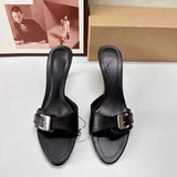 New Arrival Apricot Women's High Heeled Sandals with Buckle Decoration, Office Versatile Sexy Ladies Stiletto Heel Mules