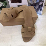 Babouches De Femme 2026 New Cross Strap Knotted Design Slide Slippers Fashion Casual Summer Women's Suede Flat Sandals