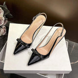 Elegant Nude Slingback Heels for Women Sexy Pointed Toe Stiletto Pumps Fashionable Bow Detail Dress Shoes Daily Office Heels