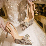 6CM/8CM Talons Pour Femme Rhinestone Bow Fashion Party Shoes Women Pumps Heels for Ladies
