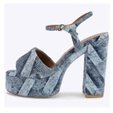 Women's Summer New Style Ankle-Strap High Heels with Platform, Rhinestones, Thick Block Heel Fashionable Versatile Sandals
