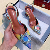 Zapatos De Mujer Elegante Dropshipping Luxury Rhinestone Diamond Kitten Slingback Sandals Ladies Heels Shoes for Women