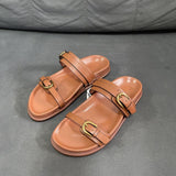 Summer New Arrival: Lady's Slip-On Open-Back Flat Sandals with Buckle, Breathable Round Toe Women Slippers Shoes