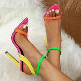 Contrast Sandals Zapatos Mujer Saltos Fashion Lace up Strappy Buckle Strap New Heels for Ladies