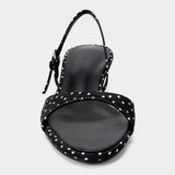 Retro Chic Women's Kitten-Heel Mules Black-White Polka-Dot Buckle Heeled Sandals for Ladies