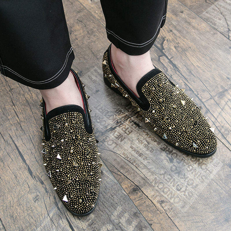 Rivet Upper Golden Luxury Dress Shoes Men Durable Good Looking Formal Daily Outdoor Slip on