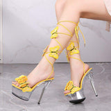 Strappy Club Wear Butterfly Extreme High Pole Dance Sandal Platform Stripper Shoes Heels