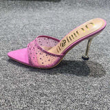 Peep Toe Mules Designer Sandalias De Tacon Mesh Fashion Slippers 2025 Summer & Spring Women Heels