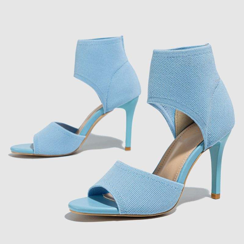 Baby Blue COlor Knit Fabric Sandalias Fashion Pumps Shoes High Heels for Women