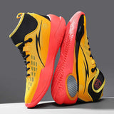 Mens High Top Yellow Basketball Shoes Professional Athletic Sneakers with Ankle Support Strap Breathable Court Training Footwear