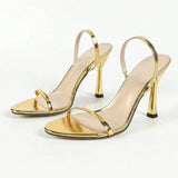 Women's Pointed-Toe Single-Strap Ankle-Strap Solid-Color Stiletto Heel Sandals - Gorgeous Gold Style
