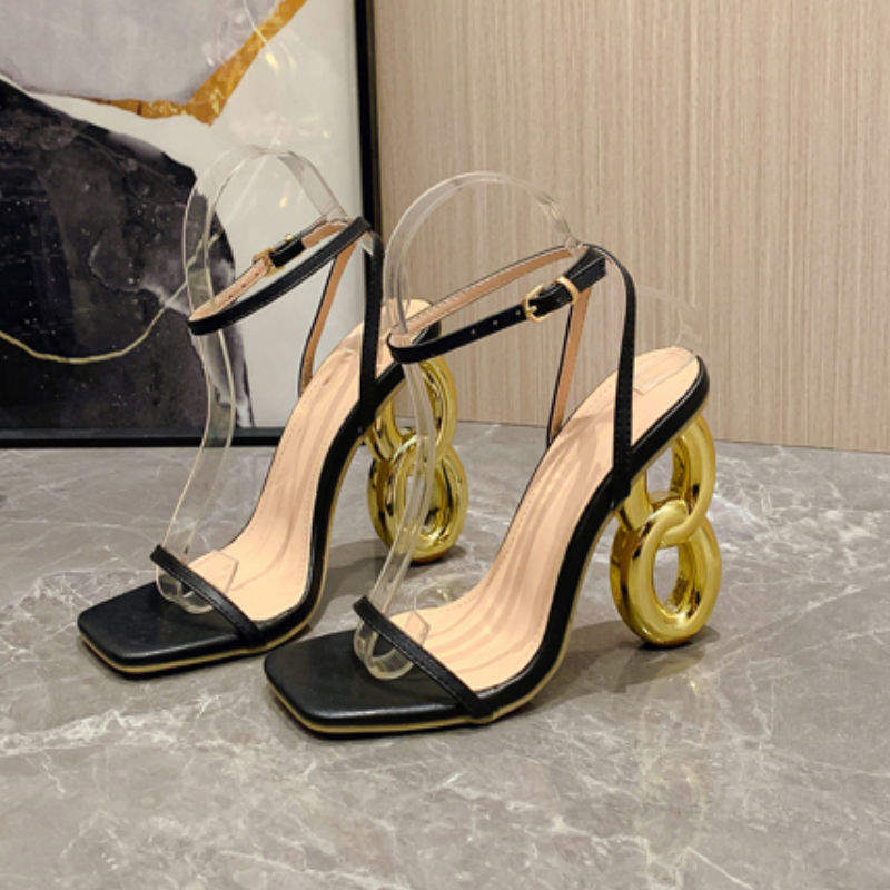 Sandalias De Verano Para Mujer Unique Gold High Heel Sandal for Sexy Women Shoes