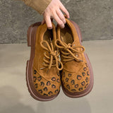 Thick Soled 2025 Height Increasing Leopard Lace up Round Toe Autumn Winter Size 40 Platform Shoes