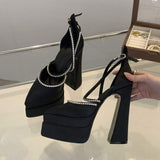 China Wholesale Rhinestone Chunky Custom Logo High Platform Heels for Women