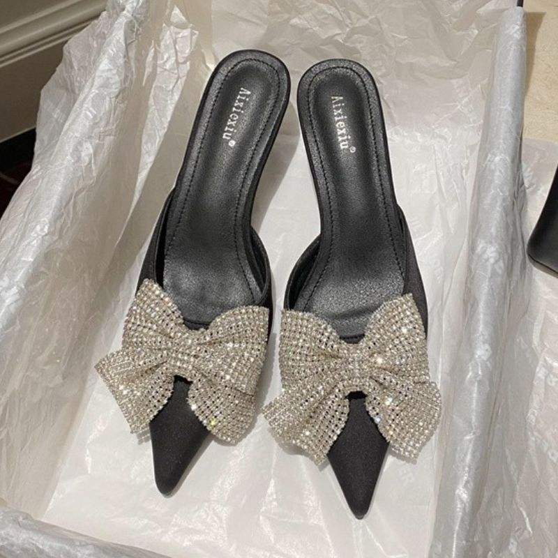 Escarpins Femme Chaussures Talon 5CM Slippers Slides Pearl Trending Short Kitten Female Ladies Pumps Heels