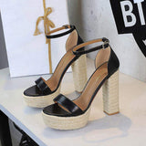 2025 New Sandals Straw Rope Weave Platform High Heels Women Thick Bottom Casual Shoes Sexy Model Summer Buckle Strap Pumps