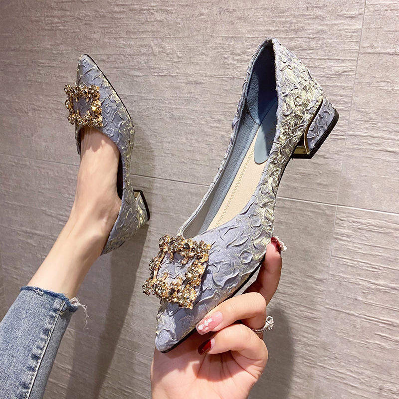 DIamond Point Toe Trendy Elegant Style Female Low Shoes Slipper Heels for Women