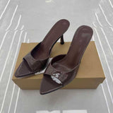 2026 New Summer Women's Patent Leather High Heel Mule Sandals Casual & Versatile for Outdoor Wear