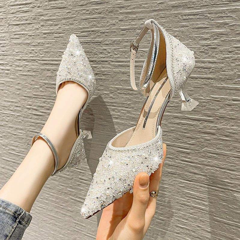 Sequin New Arrival Calzados De Mujer Designer Party Stiletto High Sexy Pump Silver Heels