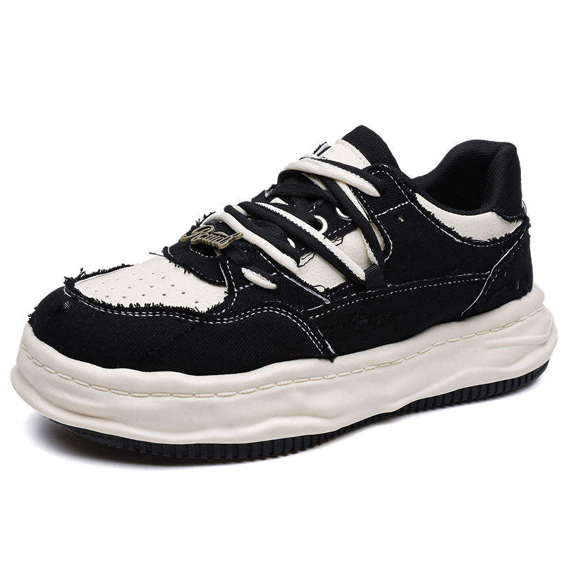 Mens Skate Shoes Platform Chunky Sneakers Retro Low Top Board Shoes Distressed Canvas Leather Streetwear Fashion Casual Sneakers