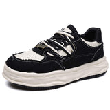 Mens Skate Shoes Platform Chunky Sneakers Retro Low Top Board Shoes Distressed Canvas Leather Streetwear Fashion Casual Sneakers