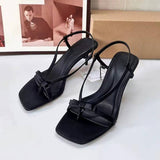 French-style Ladies Sexy Stiletto Heel Sandals Square-toe Ankle-strap Slip-on Open-toe Breathable Fashion High Heel Shoes