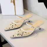 Banquet Heels Mesh Glitter New Fashion Pointed Toe Low Heel 5CM Mesh Hollow Out Women's Shoes