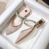 Block Pointy Toe Sandals RTS Product Mesh Pumps Champagne Luxury Heels for Woman