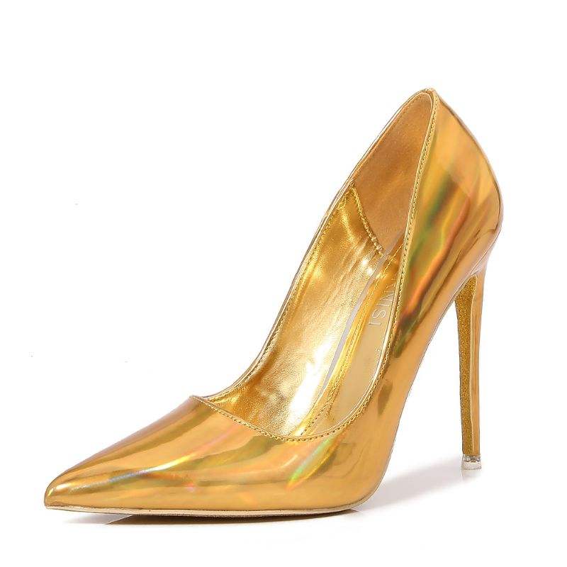 Luxury Shiny Metallic Purple Custom Outsole Color Plus Size 46 Party Dress Shoes Pointed Toe Stiletto High Heels