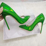 2026 New Arrival Women Holographic Neon Color Pointed Toe Elegant Slip On Stiletto Heels Pumps for Party Wedding Club