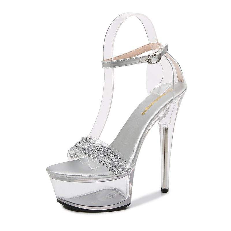 Super High Sandalias Con Plataforma Transparent Clear Summer Women Stripper Shoes Platform High Heels