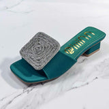 Chaussure Femme Sandales Luxe Slides Rhinestone Fashion Chunky Low Heel Summer 2025 Sandals for Women